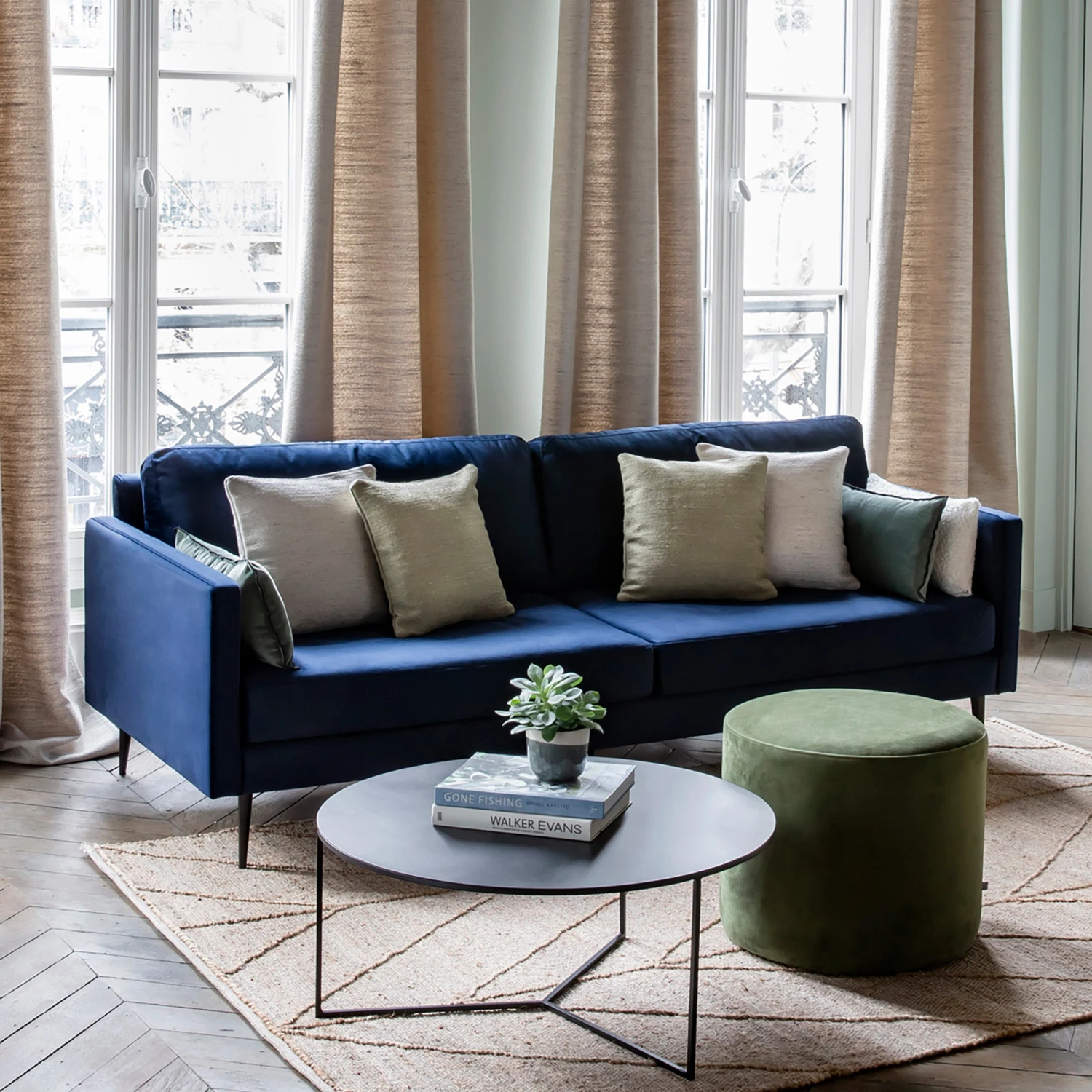 Canapé 2 Places CESARE Velours Bleu Nuit 3 Canapé 2 Places CESARE Velours Bleu Nuit – Image 3