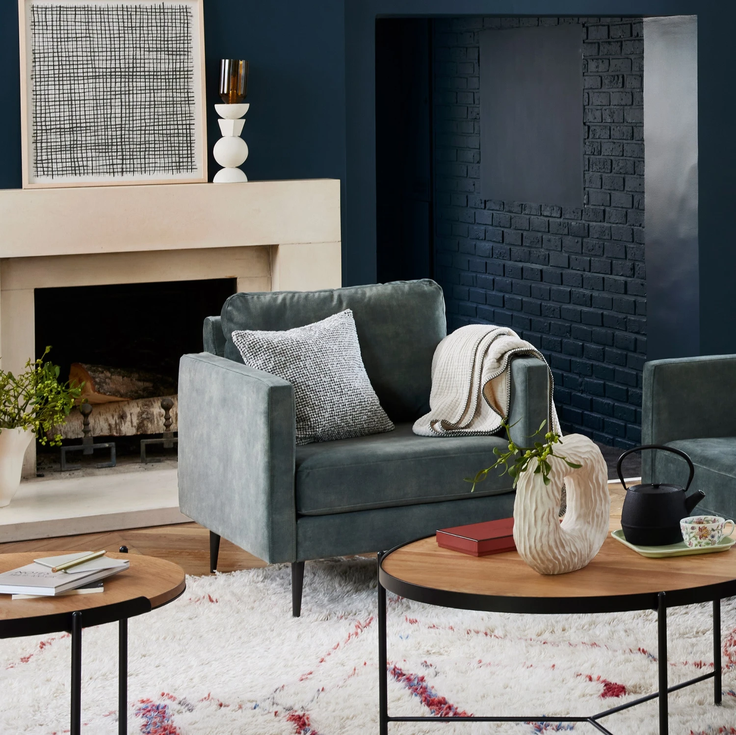 Fauteuil CESARE Velours Vintage Kaki Grisé 3 Fauteuil CESARE Velours Vintage Kaki Grisé – Image 3