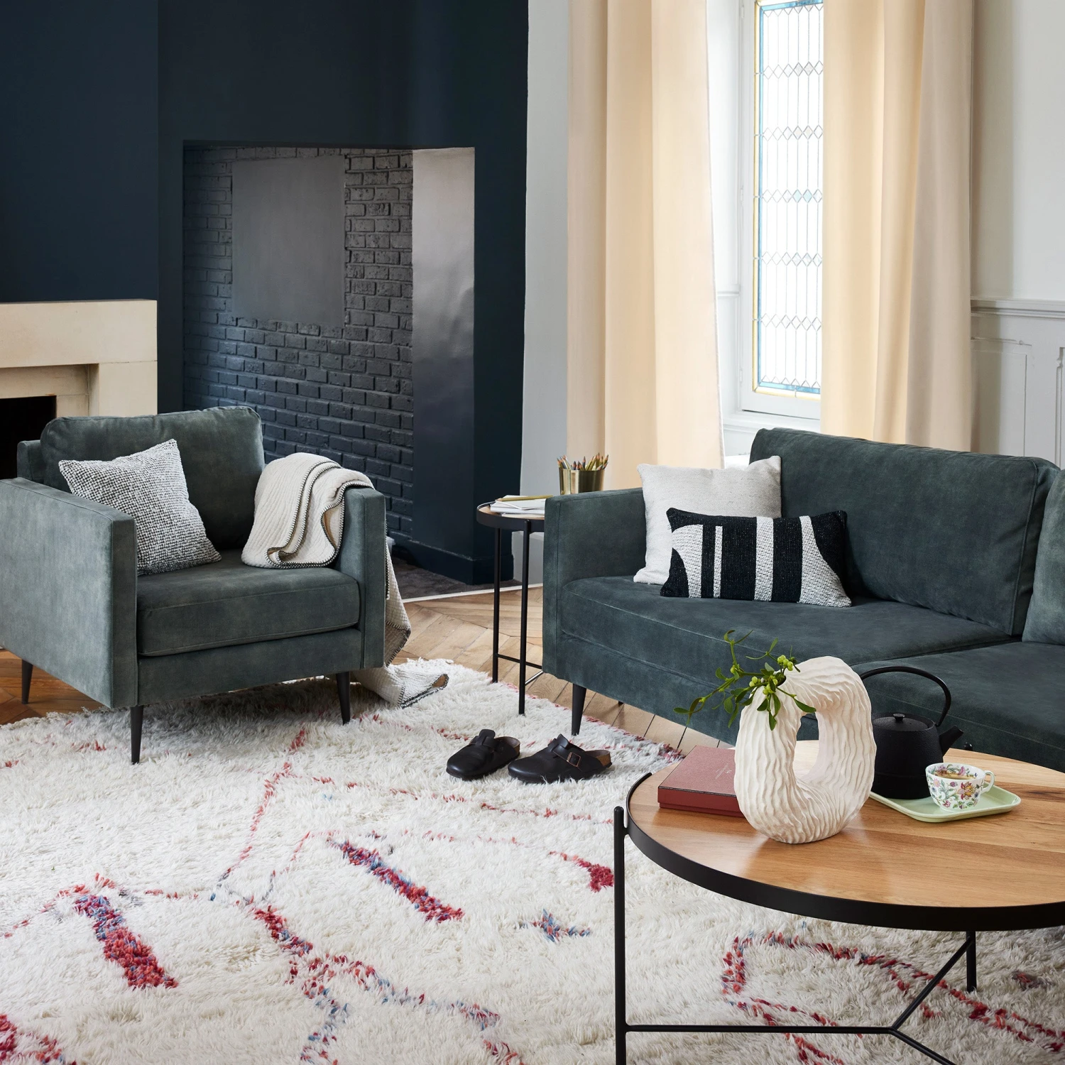 Fauteuil CESARE Velours Vintage Kaki Grisé 4 Fauteuil CESARE Velours Vintage Kaki Grisé – Image 4