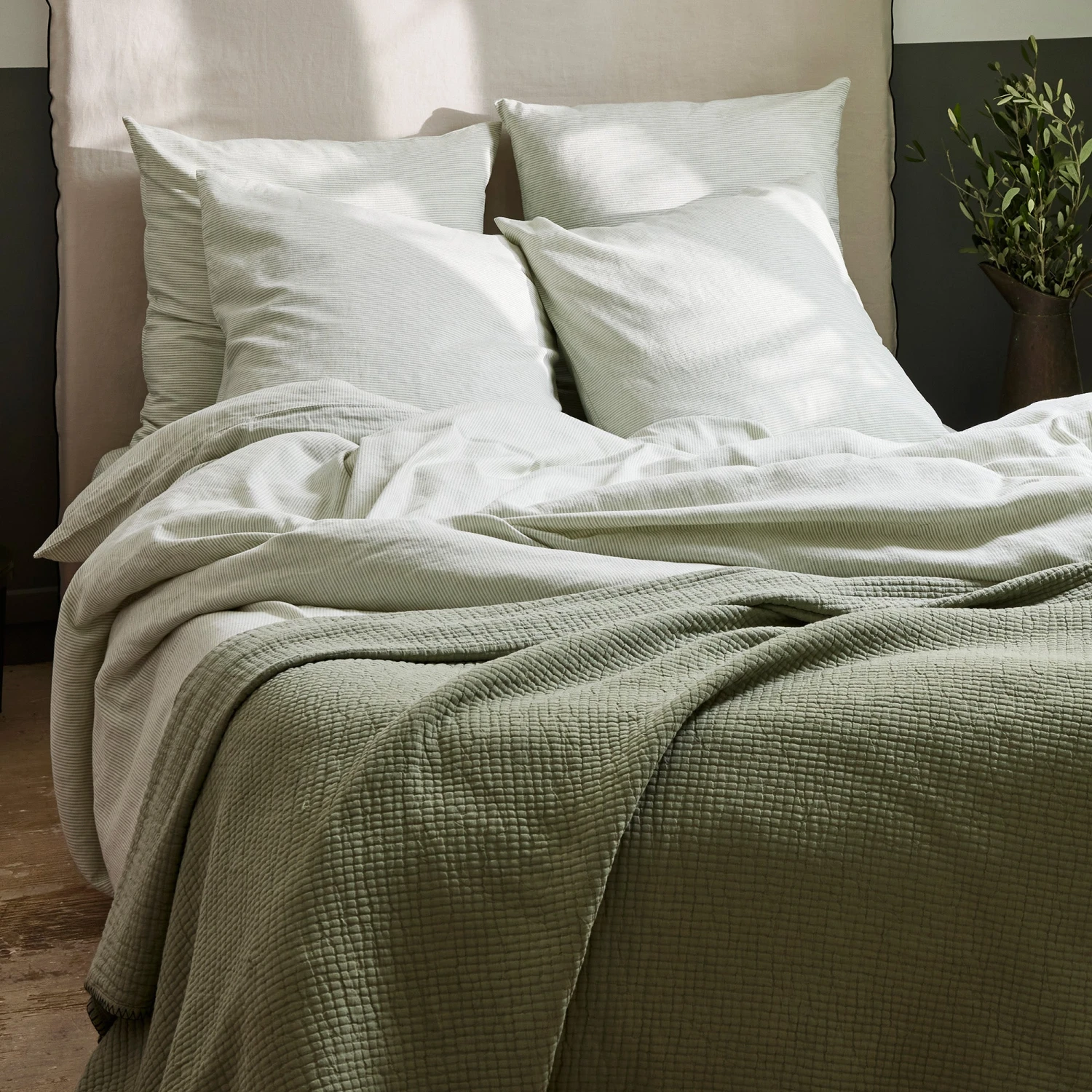 Housse De Couette FINEA Ivoire Et Vert De Gris 3 Housse De Couette FINEA Ivoire Et Vert De Gris – Image 3