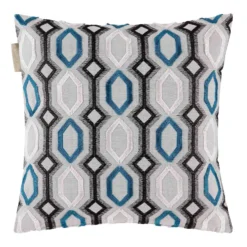Housse De Coussin BARTOLO Gris Et Bleu Lagon