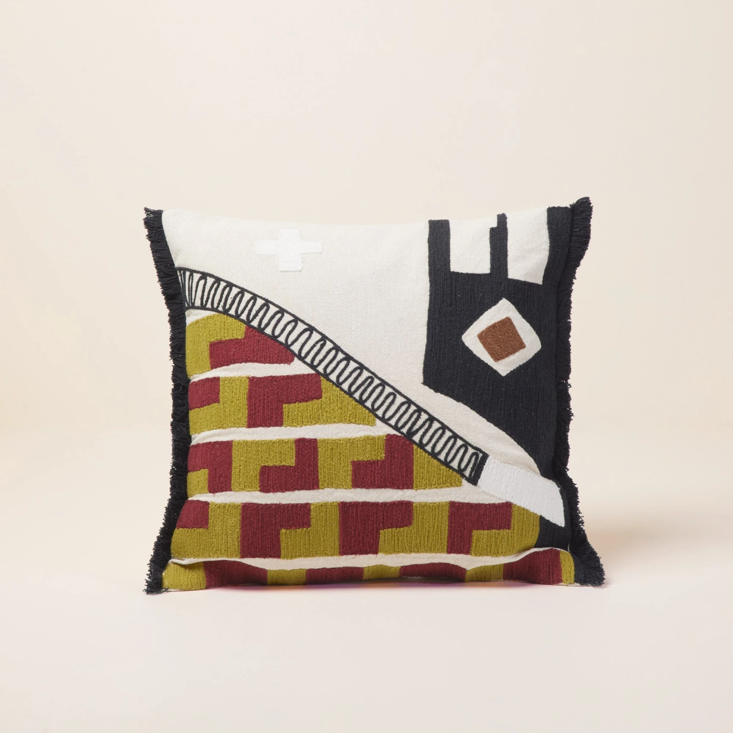 Housse De Coussin CAYUTA Naturel Et Sangria 1 Housse De Coussin CAYUTA Naturel Et Sangria