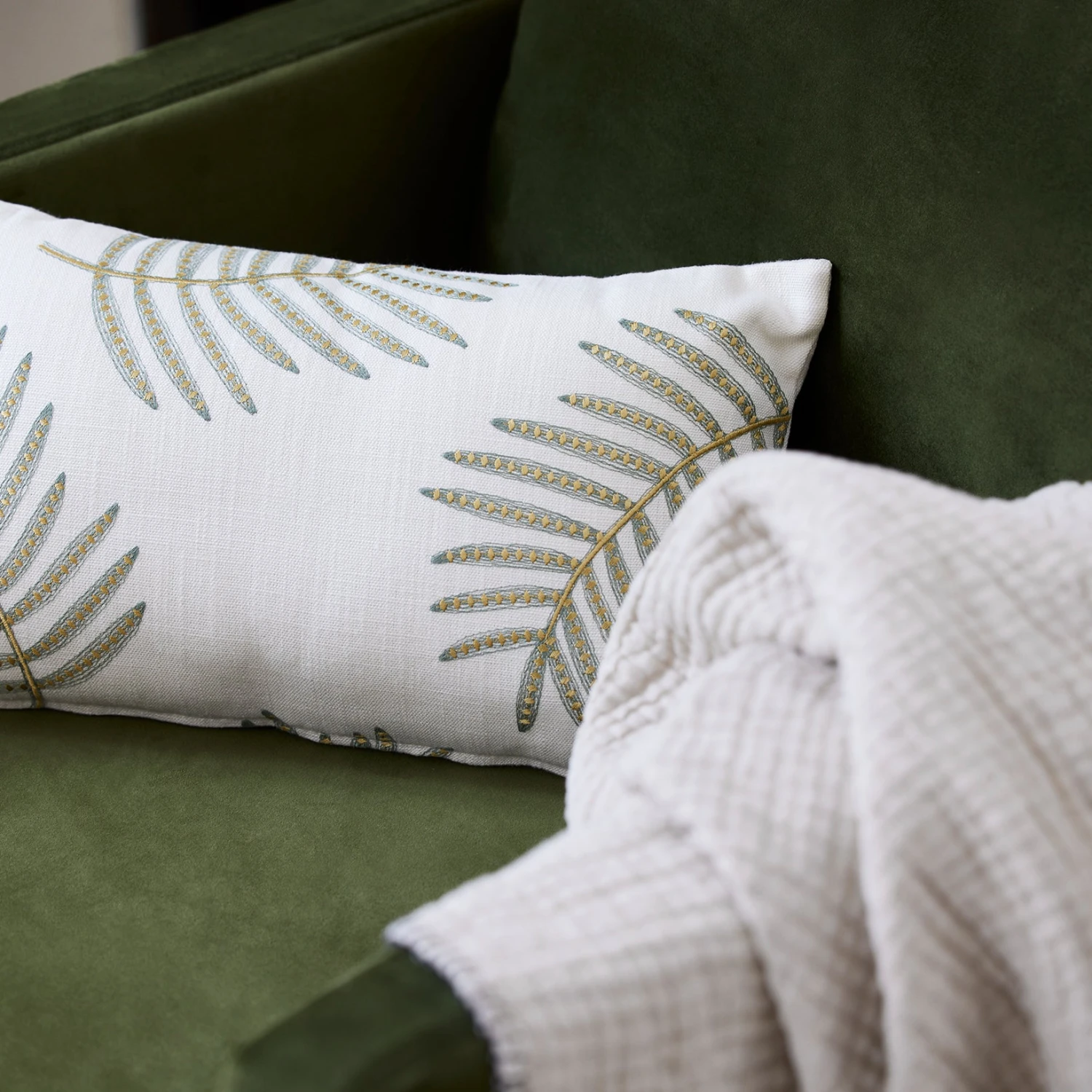 Housse De Coussin FILICO Blanc Cassé Et Sauge