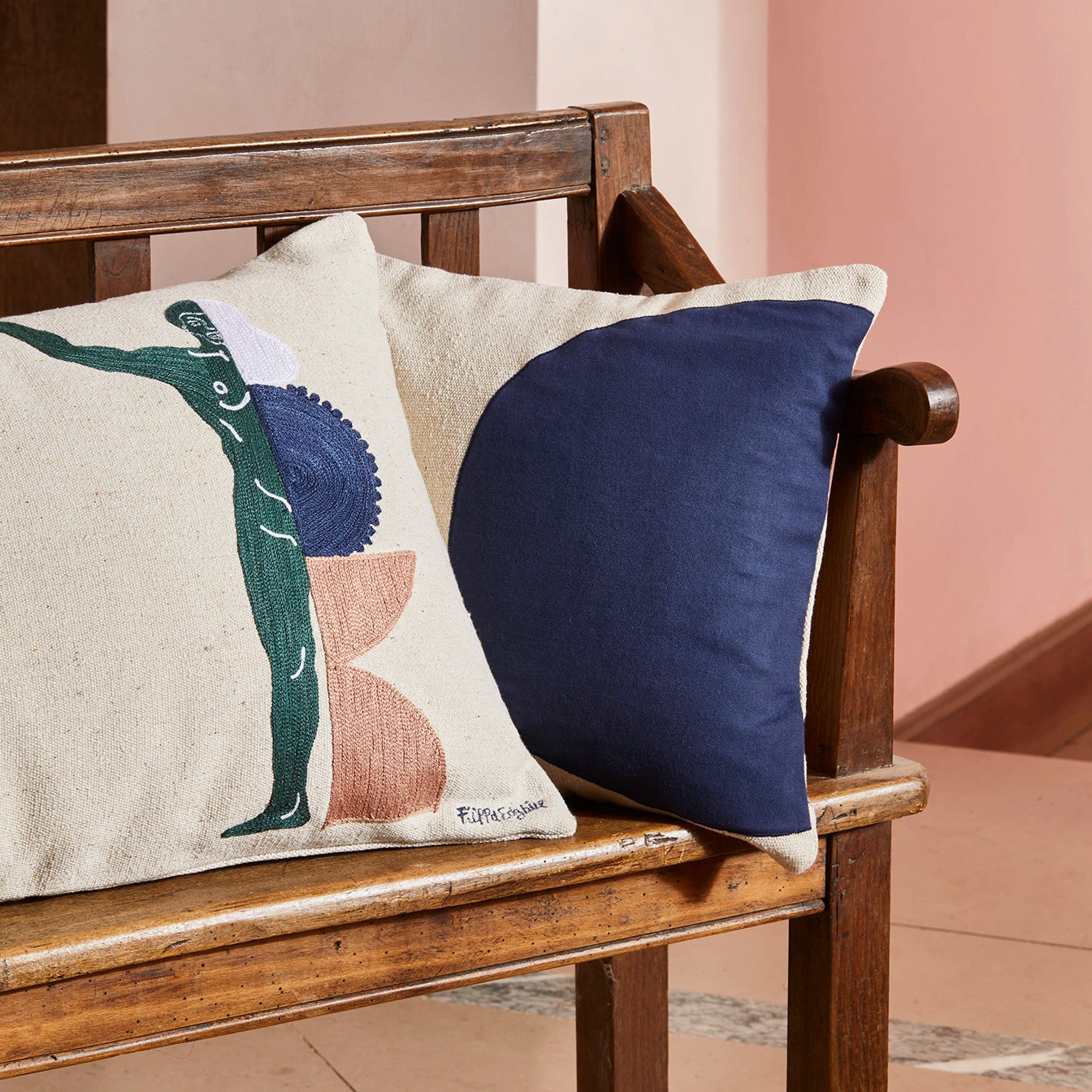 Housse De Coussin PILAR Marine Et Naturel 2 Housse De Coussin PILAR Marine Et Naturel – Image 2