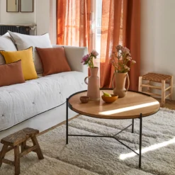 Rideau à Galon Fronceur CARLINA Terracotta Et Bourdon Noir -Décoration & meubles pour la maison rideau a galon fronceur CARLINA 006041 M9G 1