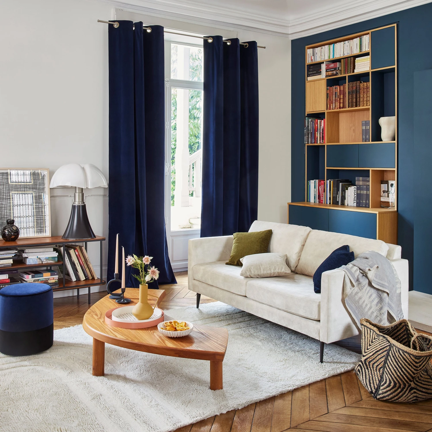 Rideau à Oeillets Dorés MATIA Bleu Nuit 1 Rideau à Oeillets Dorés MATIA Bleu Nuit