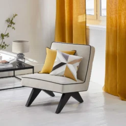 Rideau à Oeillets Noirs NINO Ocre Et Feston Noir -Décoration & meubles pour la maison rideau a oeillets noirs NINO 006467 J18FG 1