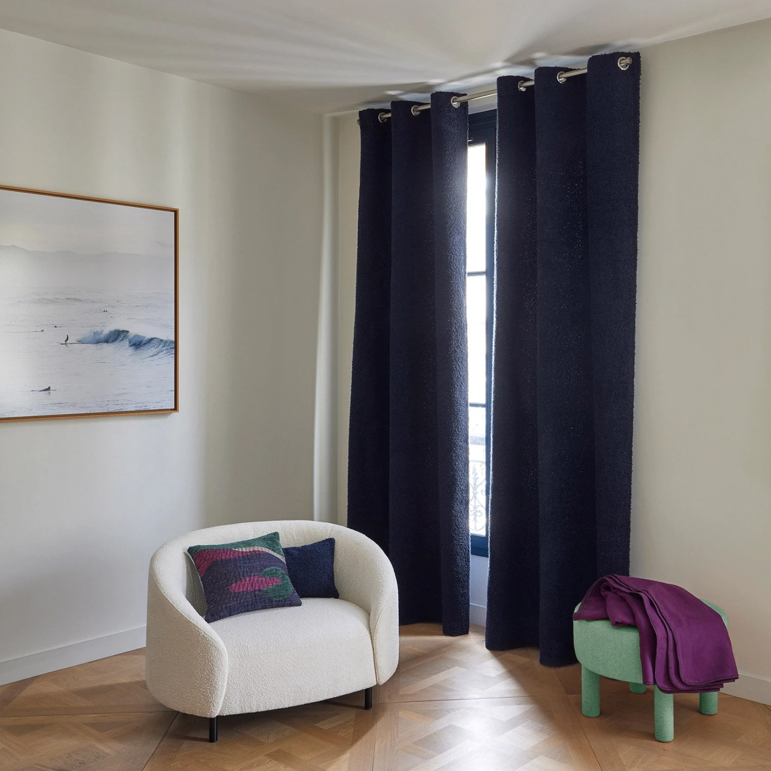 Rideau à Oeillets Argentés LEONARD Bleu Crépusculaire 1 Rideau à Oeillets Argentés LEONARD Bleu Crépusculaire