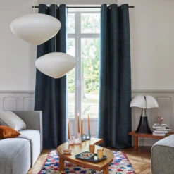 Rideau à Oeillets Argentés ORSSO Pétrole Chiné