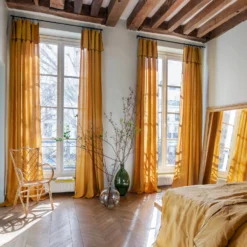 Rideau Panneau CARLINA Ocre Et Bourdon Noir -Décoration & meubles pour la maison rideau panneau CARLINA 006409 J18G 1